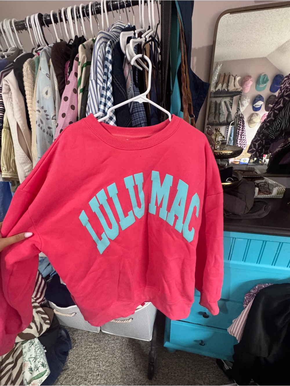 Pink Pullover Sweatshirt with Aqua Logo